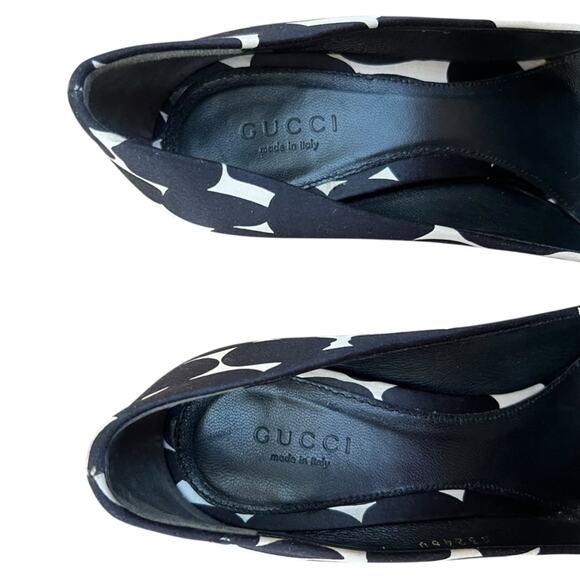 Gucci Women’s Black White Dot Cow Print Silver Bit Open Toe Pump Heels Size 7.5 - Picture 5 of 13